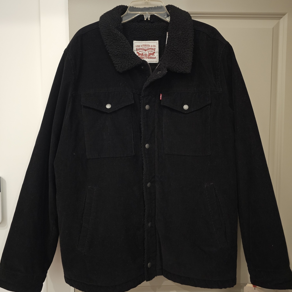 New With Tags Levi's Men's Long Sleeve Black Corduroy Sherpa Lined Jacket